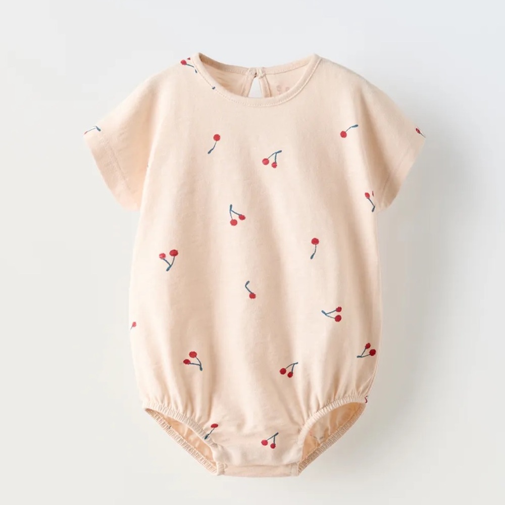 Zara Cream Bodysuit with Red Cherry Print